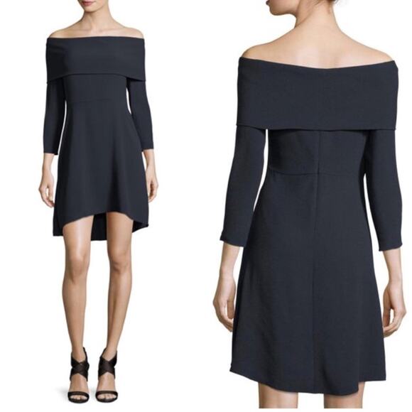 Theory Elegant Mini Kensington Off-the-Shoulder Black Cocktail Dress Size 4 - Picture 1 of 7